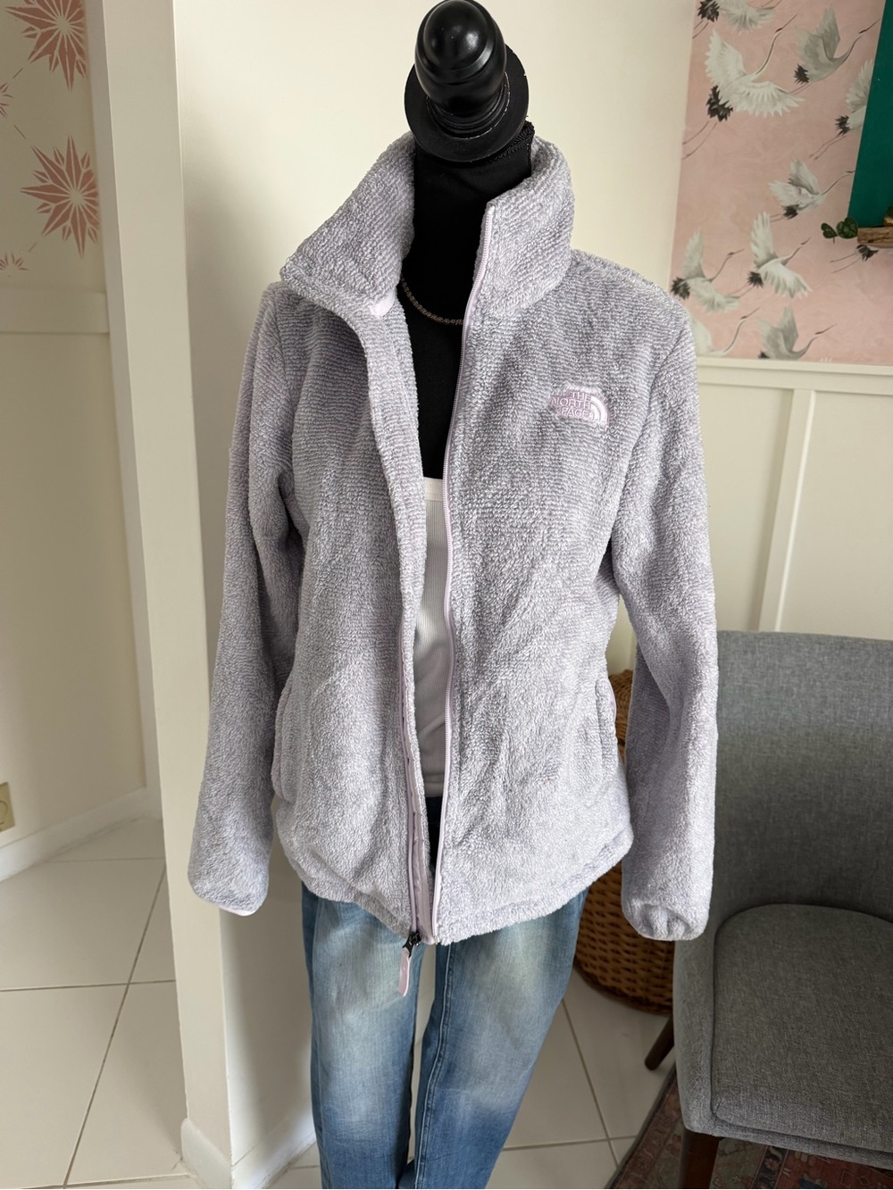 The North Face Women's Medium Osito jacket gray pink purple full zip fleece